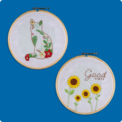 Cat & Sun Flower DIY Embroidery Kit (Pack of 2) — Beginner Hand Stitching