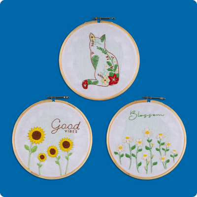 DIY Embroidery Kit Pack of 3 — Beginner Floral Needlework Set